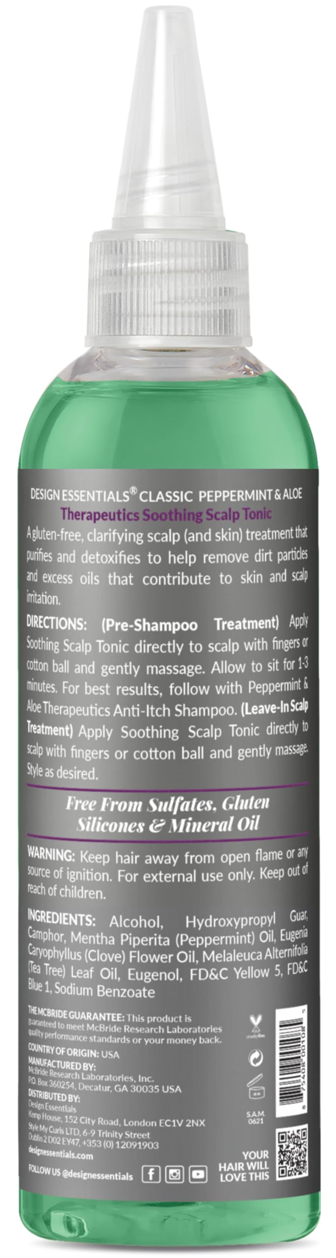 Design Essentials Peppermint & Aloe Soothing Scalp Tonic, No-Rinse Scalp Refresher for Braids, Locs, Wigs & Weaves, 4 oz (Pack of 1)