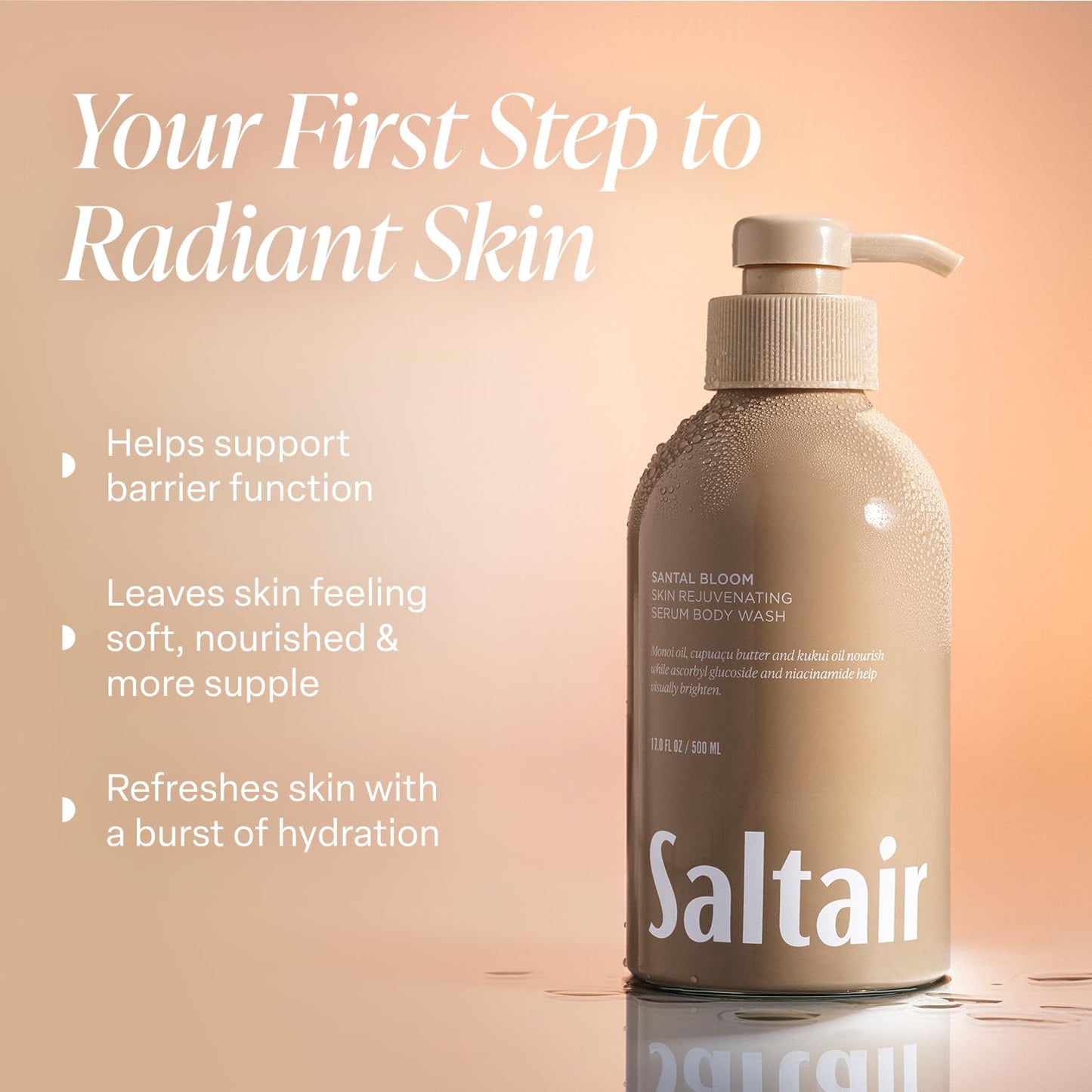 Saltair Santal Bloom Body Wash 2-Pack, 17oz Pump Bottles – Moisturizing Vegan Shower Gel with Monoi Oil & Cupuacu Butter