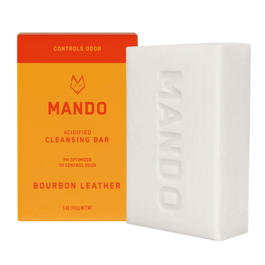Mando Acidified Cleansing Bar – 24H Odor Control, Moisturizing, SLS & Paraben Free, Gentle on Sensitive Skin – Bourbon Leather Scent