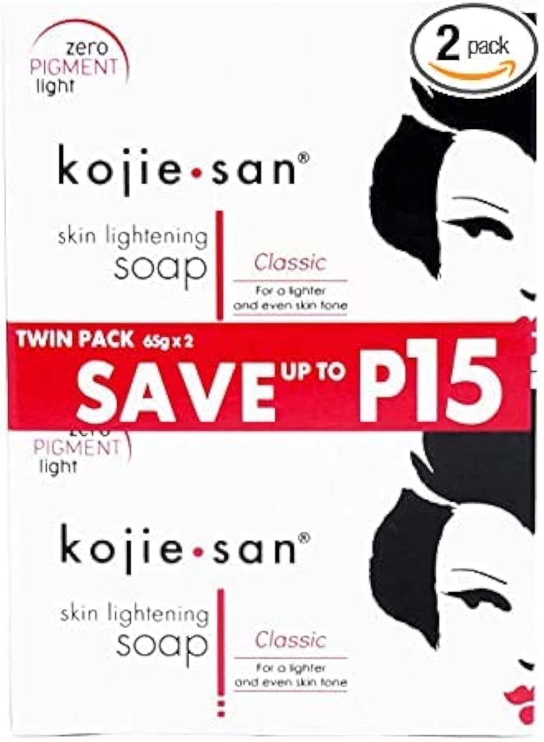 Kojie San Skin and Body Brightening Soap - Original Kojic Acid, Dark Spot Remover Bar Soap with Glycerin & Tea Tree Oil - 65g x 2 Bars
