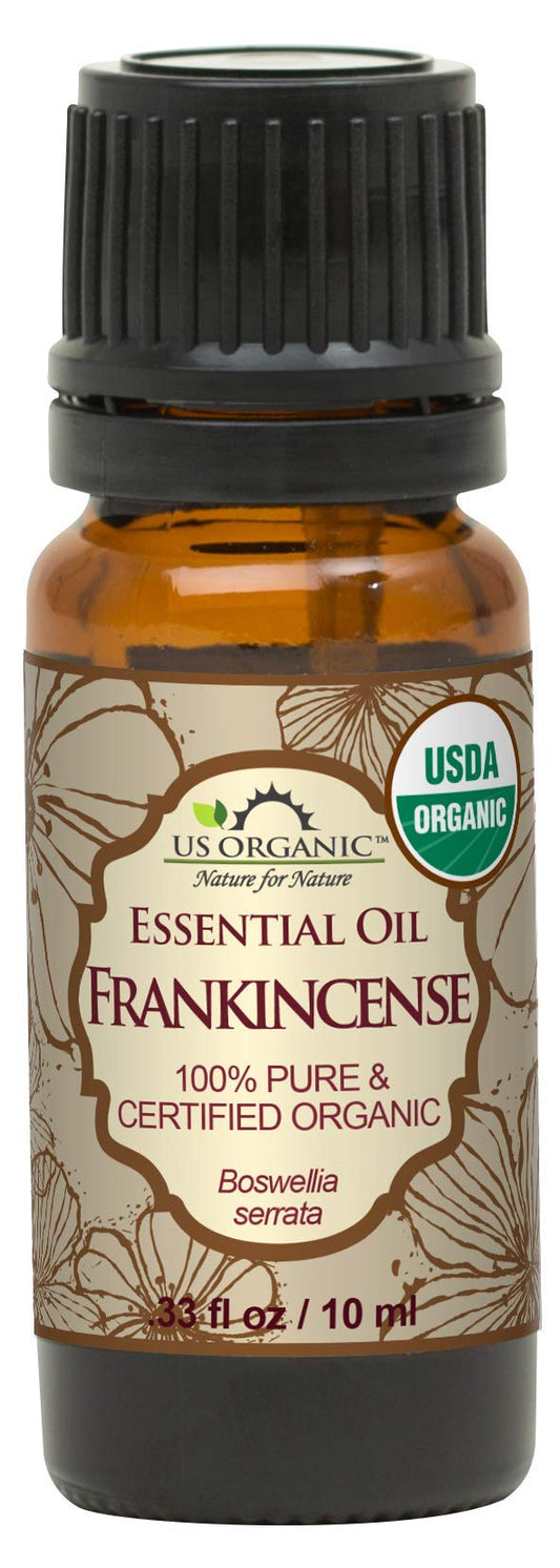 US Organic 100% Pure Frankincense Essential Oil, USDA Organic, Steam Distilled, Boswellia Serrata from India, 10ml, Ideal for Skin & Diffuser