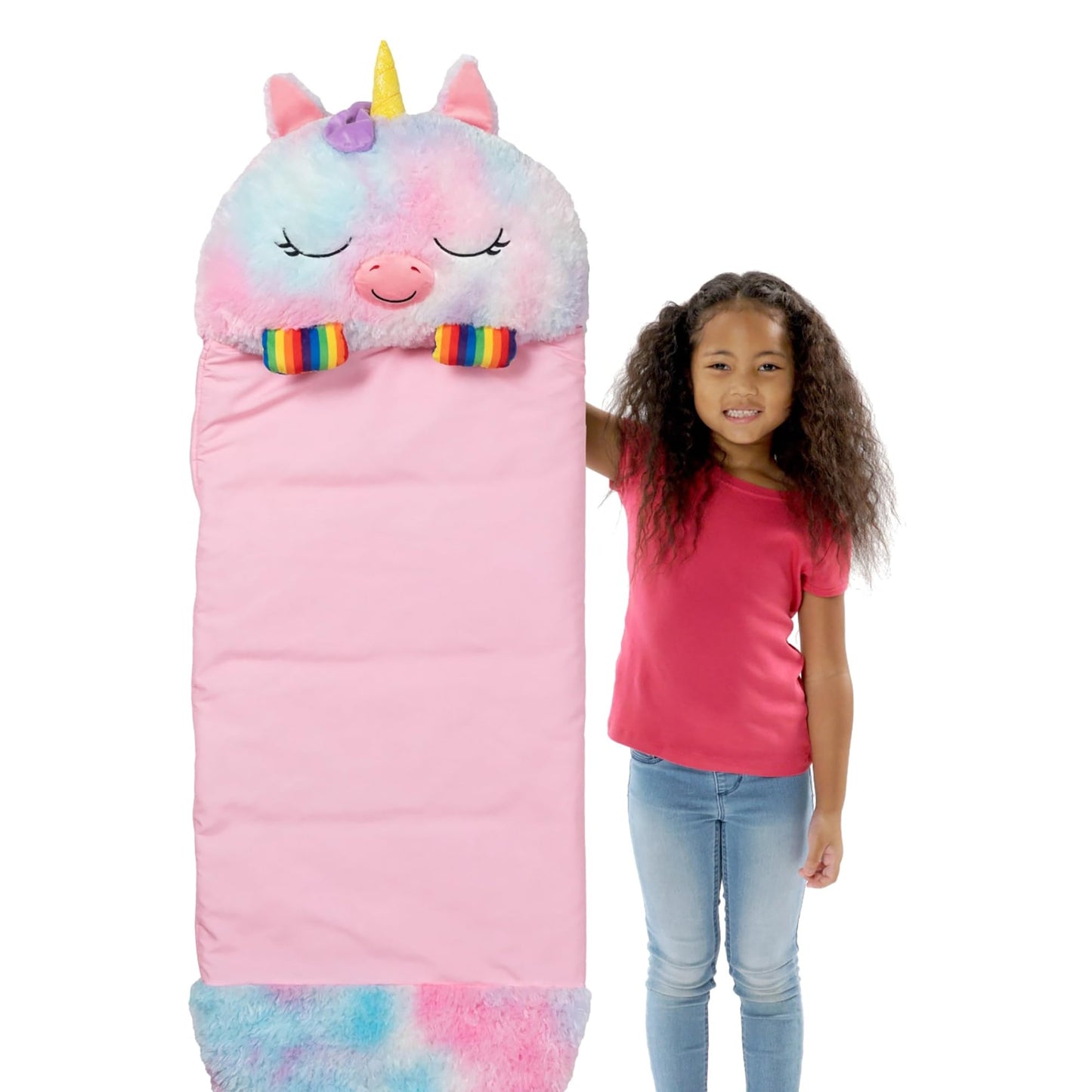 Happy Nappers: Pillow & Sleepy Sack: Medium - Rainbow Unicorn - 54 x 20, Plush Animal Character, 2-in-1 Pillow Sleeping Bag, Play, Kids Ages 3+