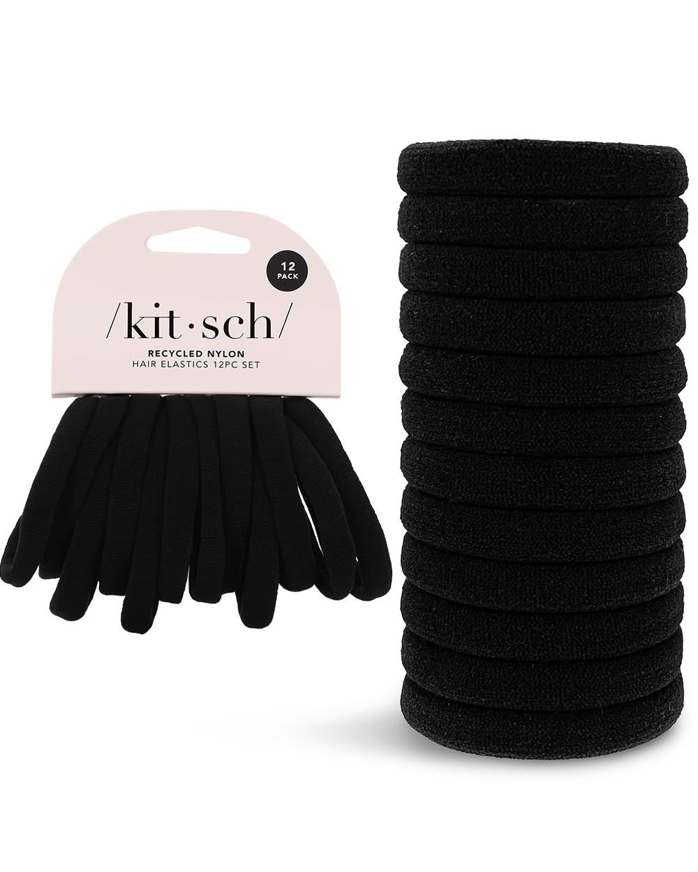 Kitsch Nylon Hair Ties No Damage - Stretchable Elastics for Strong All-Day Hold, Ponytail Holders | Hair Accessories for Women & Girls | Ideal Gifts for Women - Black, 12 Pcs