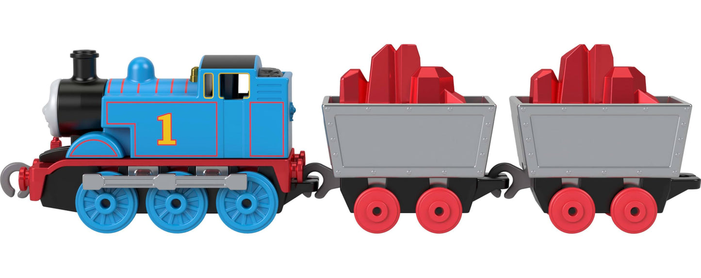 Thomas & Friends by Fisher-Price Collectible Toy Train, Small Die-Cast Mattel 80th Engine with Premium Deco & 2 Stock Cars with Red Crystal Cargo