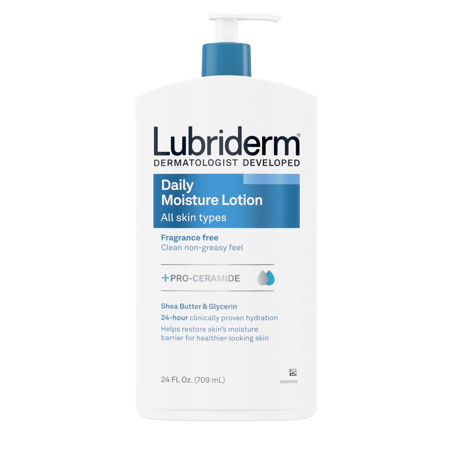Lubriderm Fragrance-Free Daily Moisture Lotion with Pro-Ceramide, Shea Butter & Glycerin, Hydrating Face, Hand & Body Lotion, 24 fl oz
