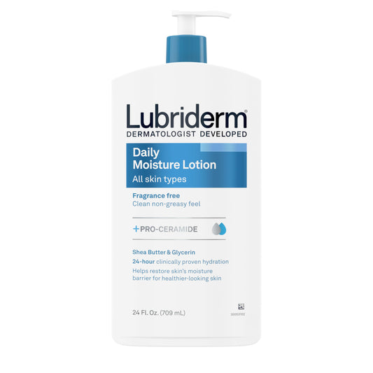 Lubriderm Fragrance-Free Daily Moisture Lotion with Pro-Ceramide, Shea Butter & Glycerin, Hydrating Face, Hand & Body Lotion, 24 fl oz