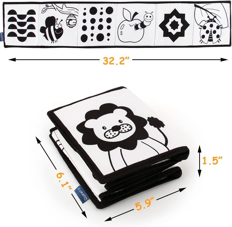 KaPing Black & White High Contrast Soft Baby Book – Tummy Time, Educational Cloth Book, Baby Cards for Infants & Toddlers, Boys & Girls