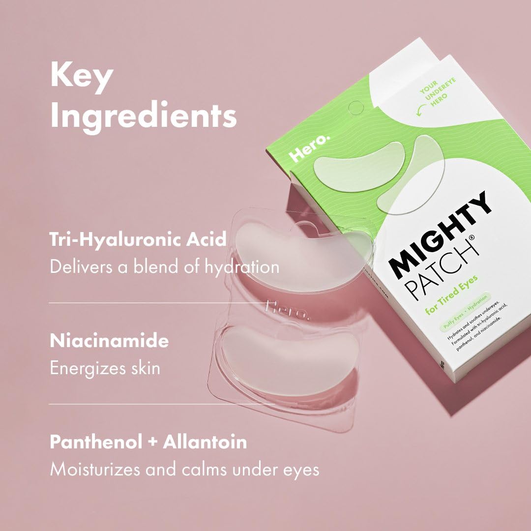 HERO COSMETICS Mighty Patch™ Tired Eye Hydrogel Patches – Soothes, De-puffs & Brightens Undereye, 6 Count, Multiple Uses