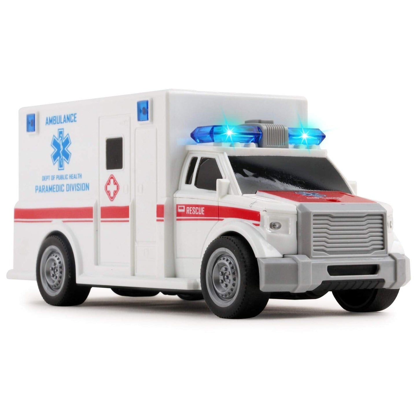 Vokodo 1:20 Scale Rescue Ambulance Toy Car – Friction Powered with Lights & Sounds, Push & Go Medical Emergency Vehicle for Kids