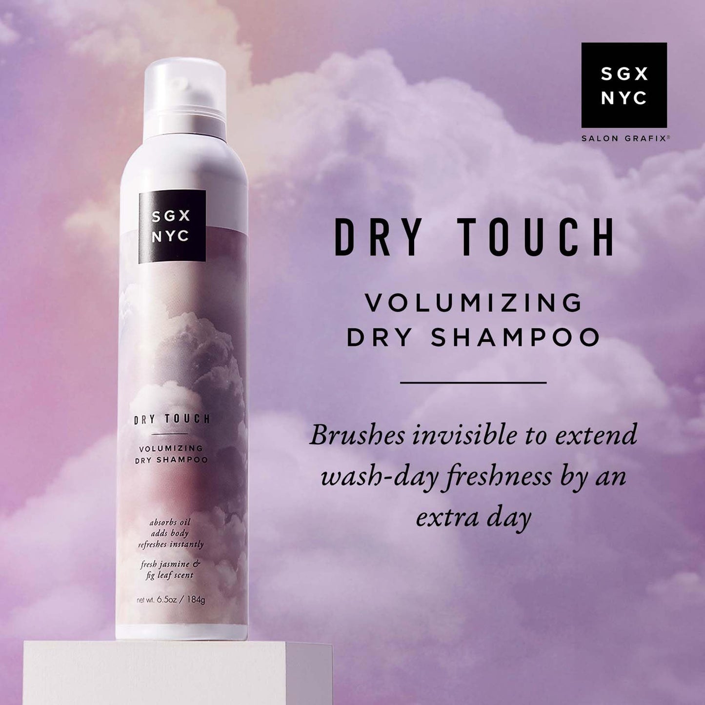 SGX NYC Dry Touch Volumizing Dry Shampoo - Paraben Free, Vegan Dry Shampoo Spray Absorbs Excess Oil - Fresh and Bouncy Hair with No Residue - 6.5 oz
