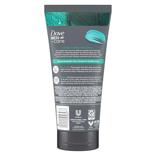 Dove Men+Care Eucalyptus Body & Face Scrub – Deeply Exfoliating, Hydrating & Nourishing, 100% Gentle, No Sulfates or Parabens, 9 oz