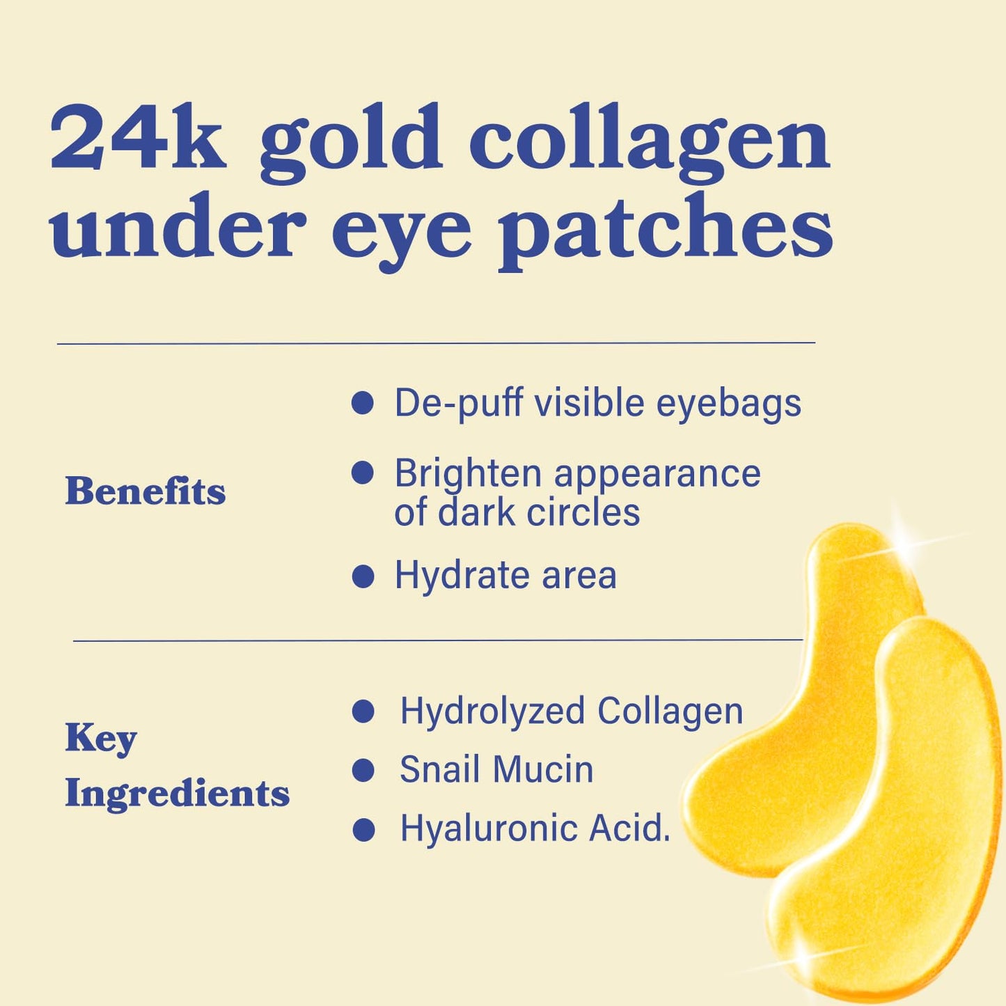 LE GUSHE Gold Under Eye Patches 20 Pairs – Hydrating Collagen & Snail Mucin Masks for Dark Circles, Puffy Eyes, Women & Men