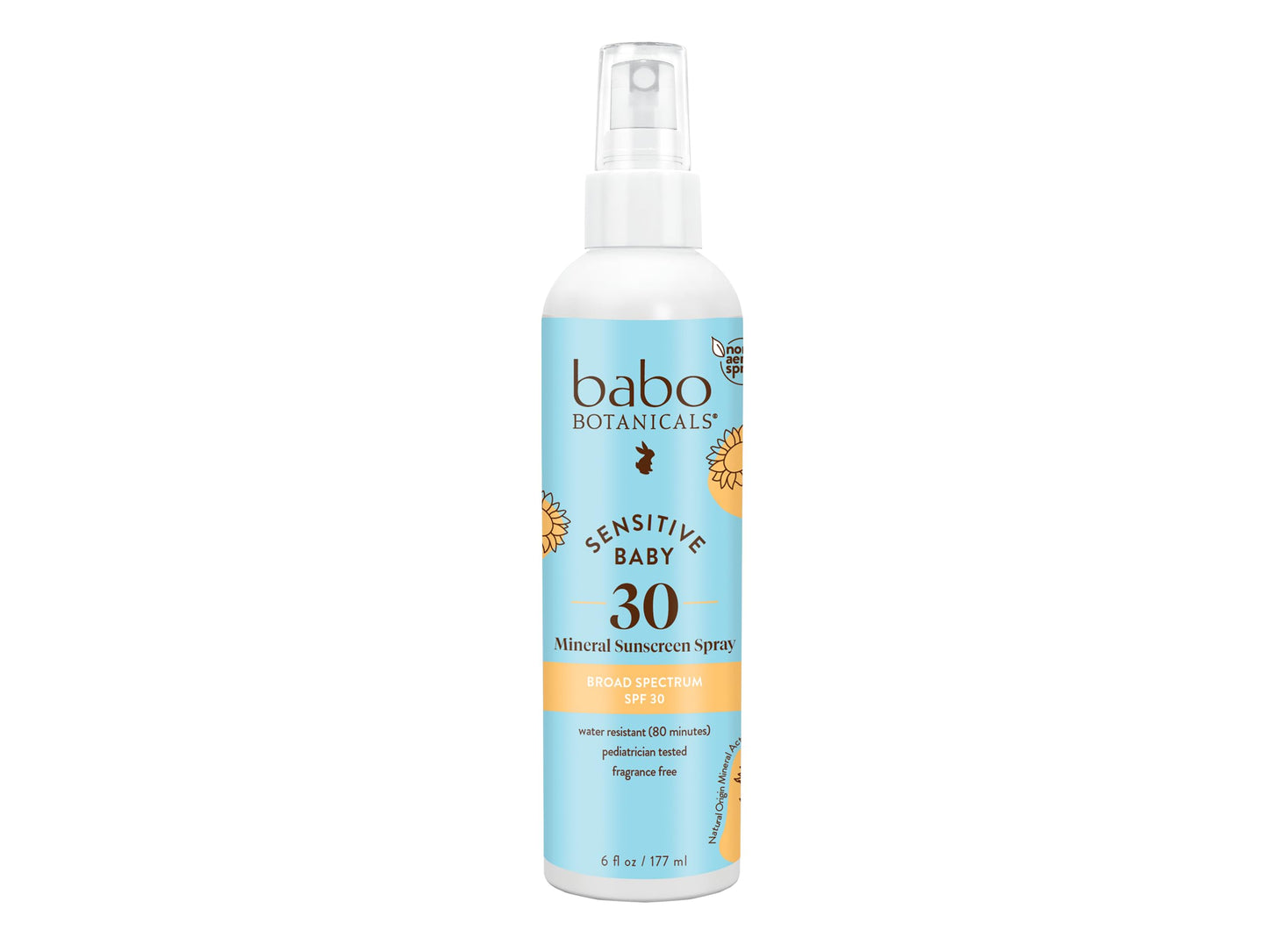 Babo Botanicals SPF 30 Baby Mineral Sunscreen Spray – Fragrance-Free, Non-Aerosol, Zinc Oxide, Water-Resistant for Face & Body