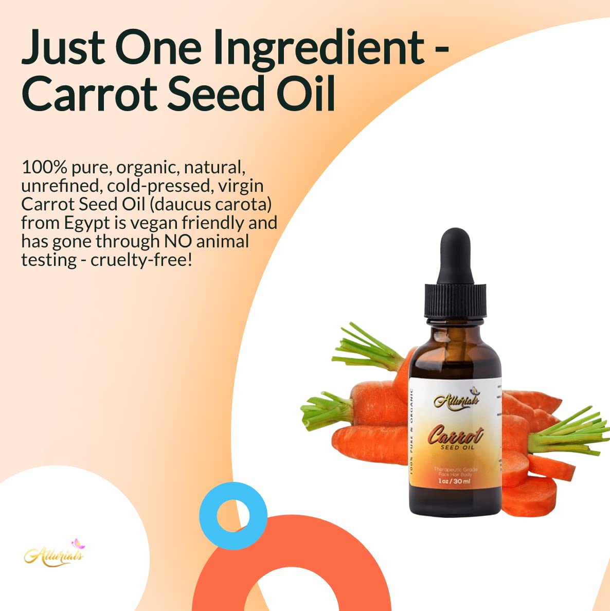 Allurials Carrot Seed Oil – 100% Pure Organic, Cold-Pressed, Unrefined, Natural Carrot Moisturizer for Skin, Face & Hair Growth, 1 oz