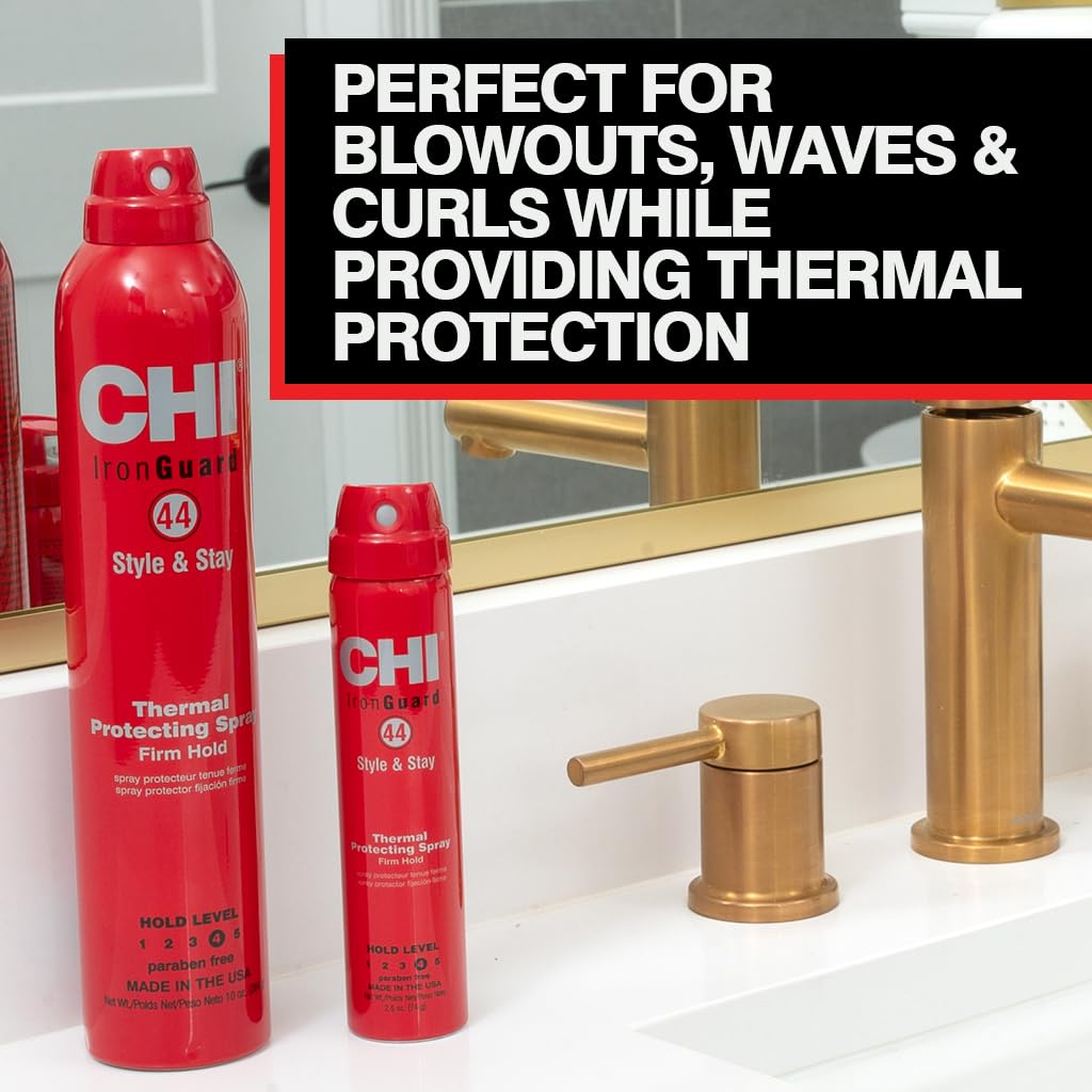 CHI 44 Iron Guard Style & Stay Firm Hold Protecting Spray, Heat Protectant & Hairspray for a Long-Lasting Hold, Sulfate & Paraben-Free, 10 Oz