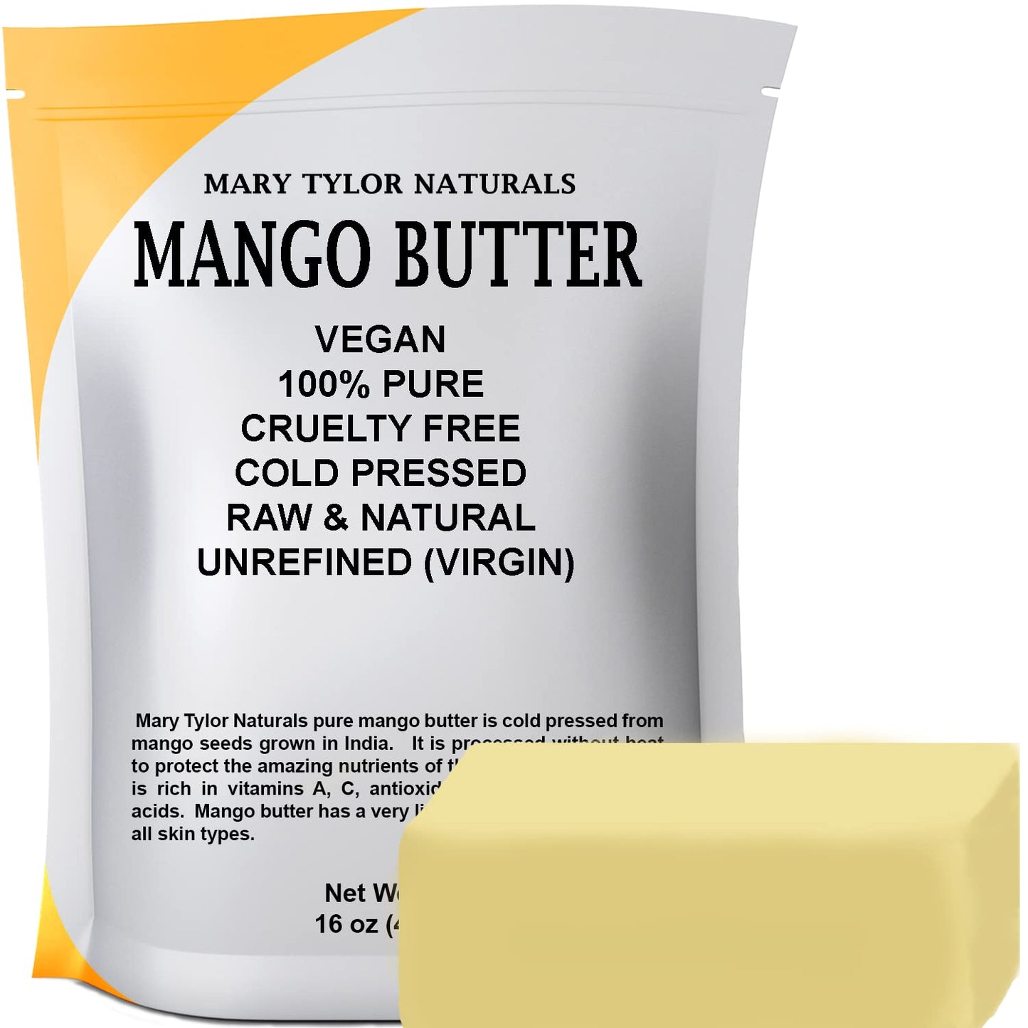 Mary Tylor Naturals Mango Butter 1 lb Cold Pressed, Unrefined,Raw Pure Mango Butter —