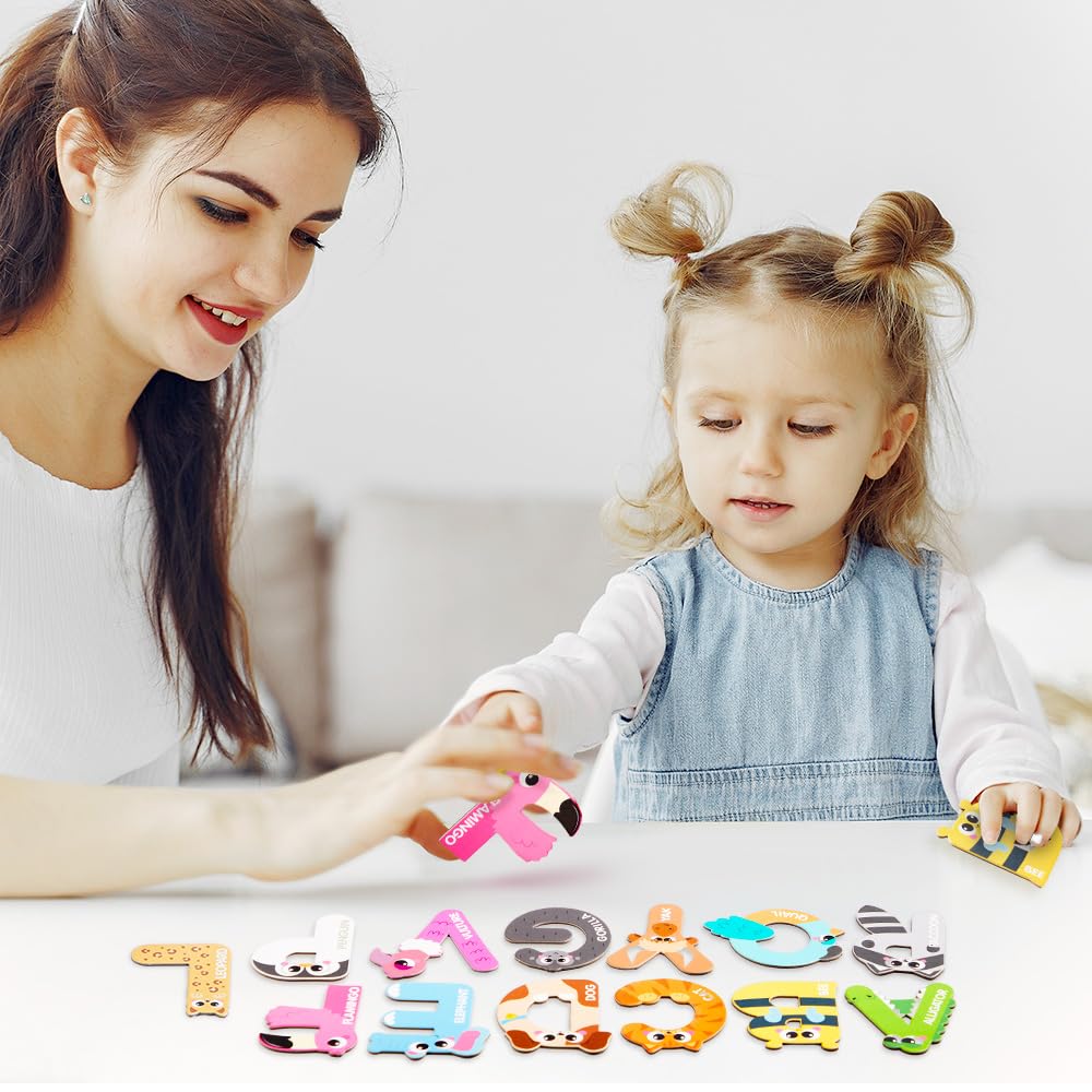 JOYIN Animal Alphabet Magnetic Letters for Toddlers 3-5, 26 Large Uppercase ABC Fridge Magnets, Educational Spelling & Learning Toy