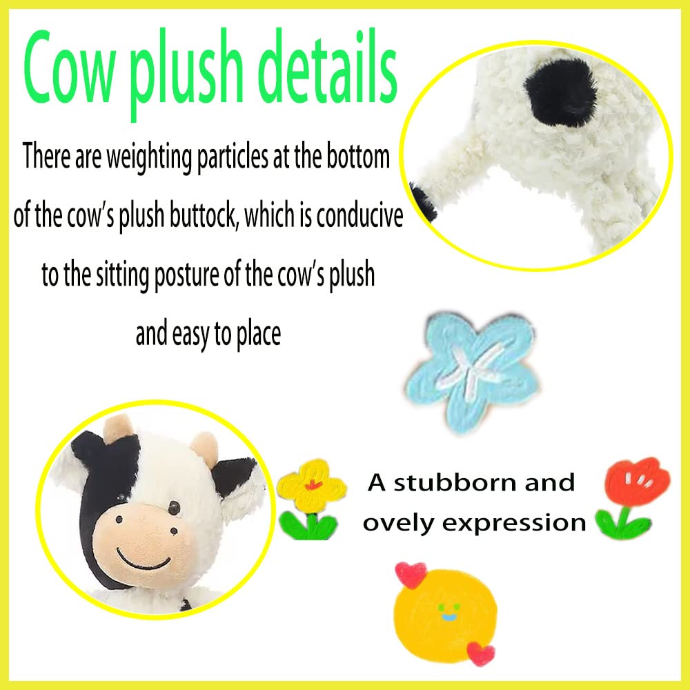 YUKOUQIAN Cow Stuffed Animal Cute Cow Plush Doll Toy 9 inch for Girls Boys Christmas (Cow Sitting)
