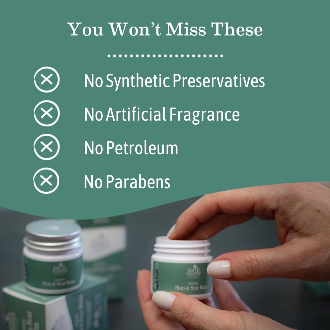 Earth Mama Organic Skin & Scar Balm 2-Pack – C-Section & Stretch Mark Recovery Cream with Jojoba, Tamanu & Gotu Kola Oils