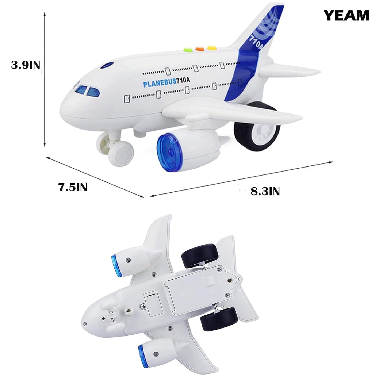 OCCAFY Friction Airplane Toy for Toddlers, 1:200 Scale Plane with Lights & Sounds, Fun Toy Vehicle for Boys & Girls