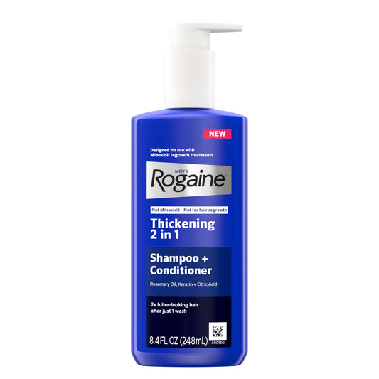 Rogaine Men’s 2-in-1 Thickening Shampoo & Conditioner with Rosemary Oil, Keratin & Citric Acid – Adds Volume & Strength, 8.4 fl oz