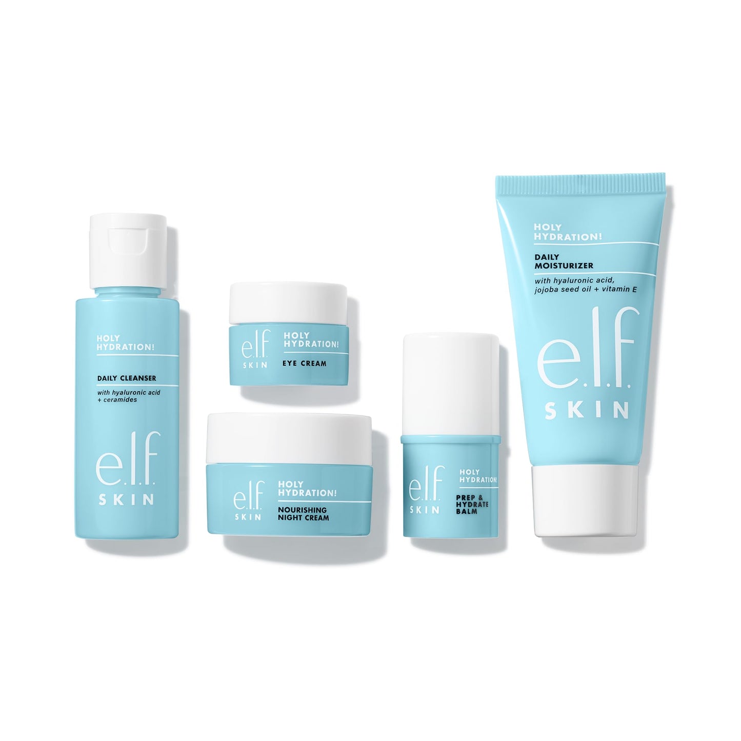e.l.f. SKIN Holy Hydration! Jet Set Hydration Kit – Travel-Friendly Skincare Set with Cleanser, Balm, Moisturizer, Eye & Night Cream, Vegan & Cruelty-Free