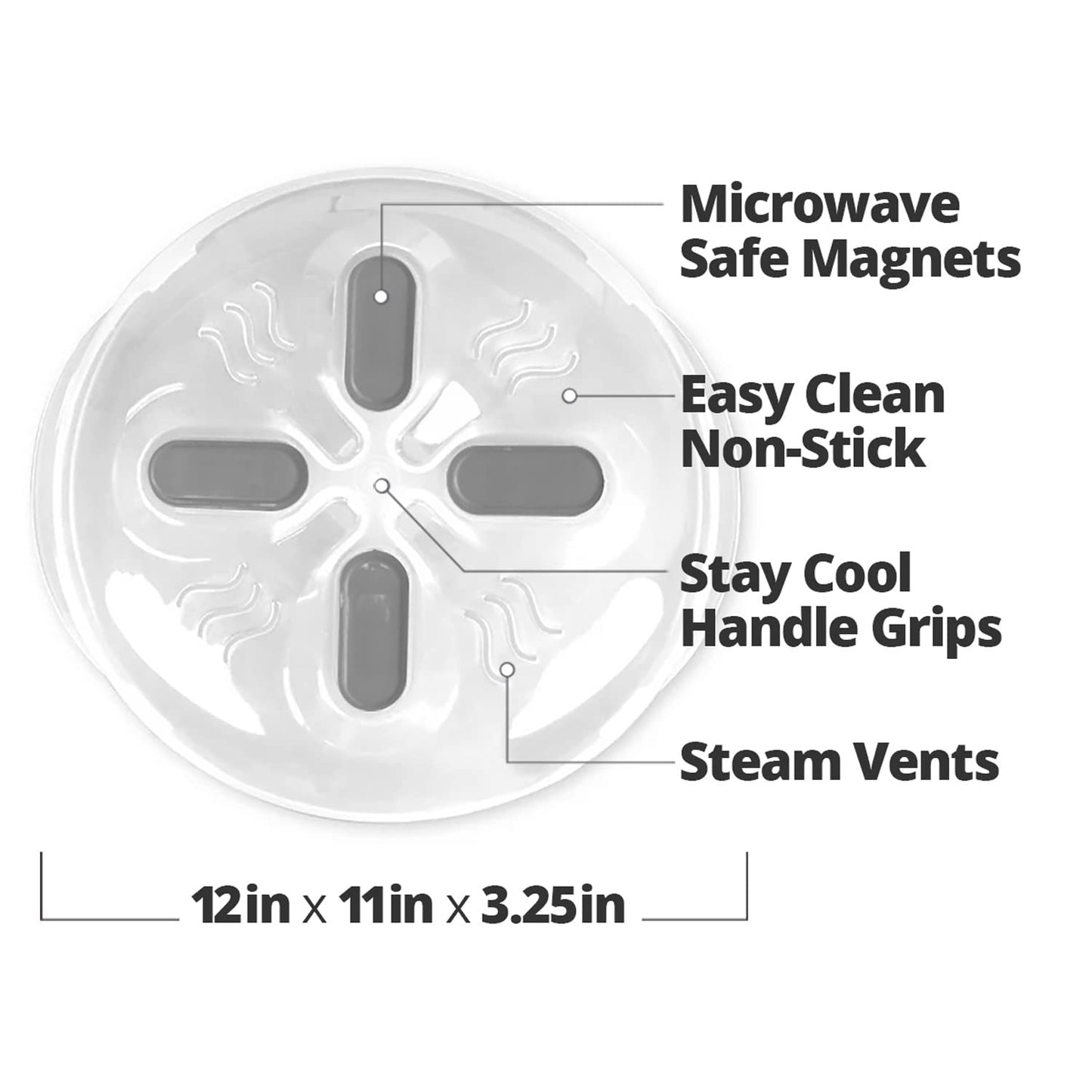 Hover Cover 12" Magnetic Splatter Cover – Clear BPA-Free Lid with Steam Vents, Anti-Splash Microwave Lid, Dishwasher Safe, Gray