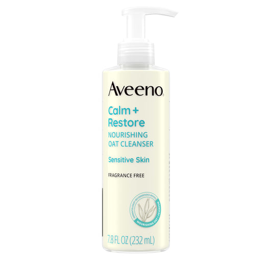 Aveeno Calm + Restore Gentle Milky Facial Cleanser for Sensitive Skin, Hydrating & Hypoallergenic with Oat & Feverfew, 7.8 fl oz
