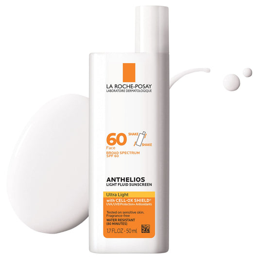 La Roche-Posay Anthelios Light Fluid Face Sunscreen SPF 60 – Broad Spectrum, Oil-Free, Antioxidant, Oxybenzone-Free, Travel Size 1.7 oz
