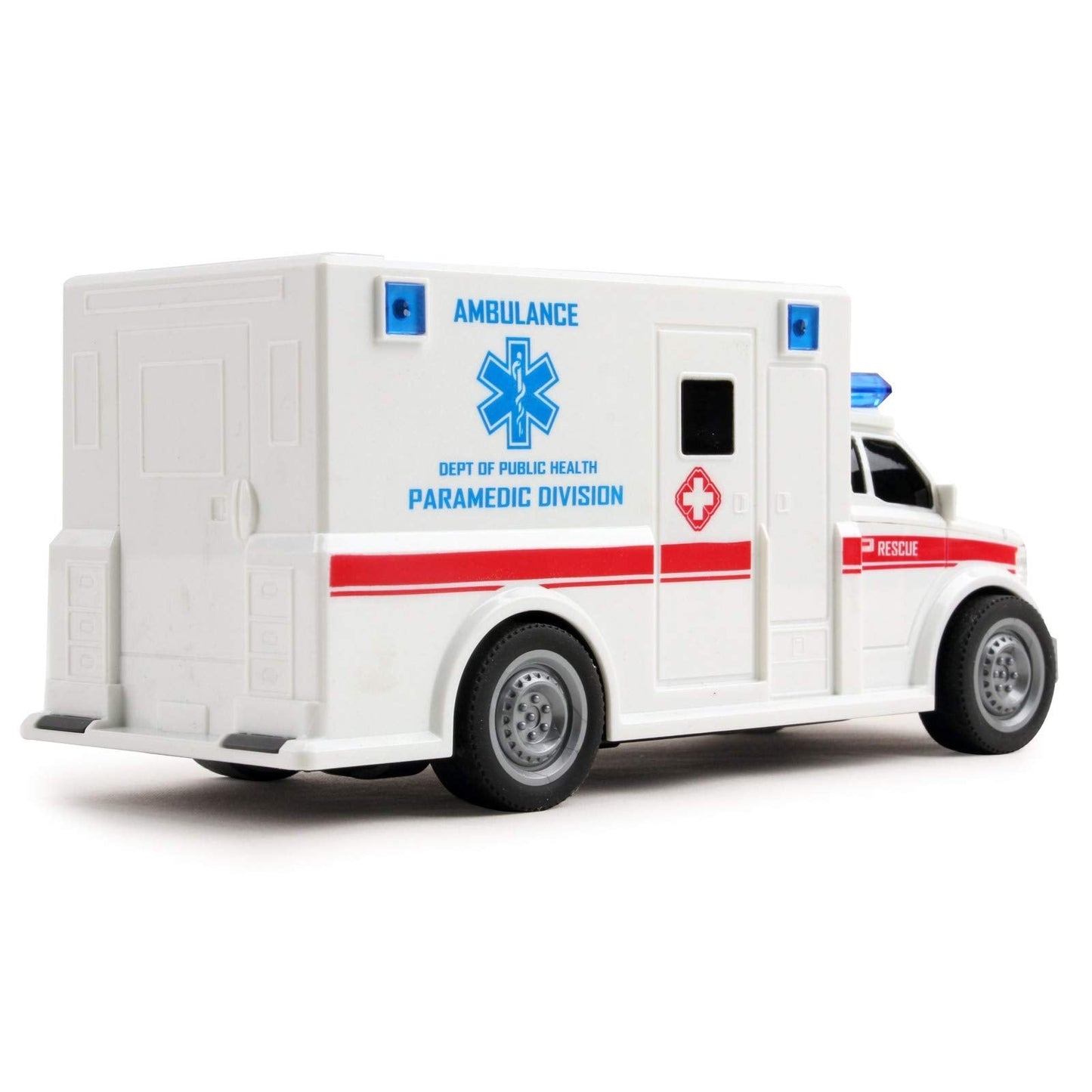 Vokodo 1:20 Scale Rescue Ambulance Toy Car – Friction Powered with Lights & Sounds, Push & Go Medical Emergency Vehicle for Kids