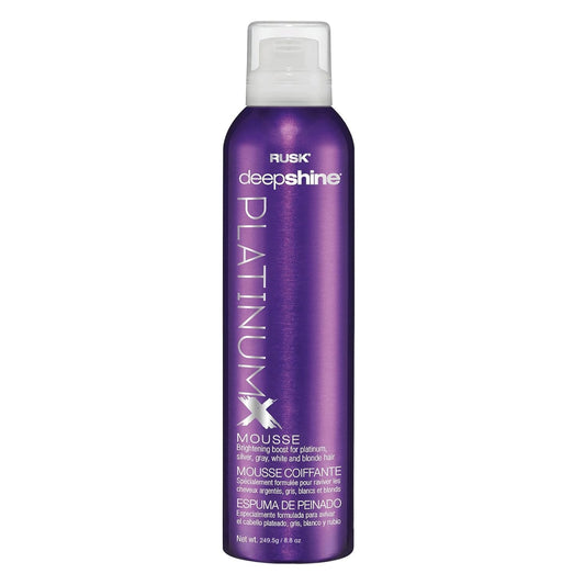 RUSK Deepshine PlatinumX Mousse 8.8 oz | Alcohol-Free Volumizing Foam for Platinum, Blonde, Gray & Silver Hair | Boosts Body & Restores Color