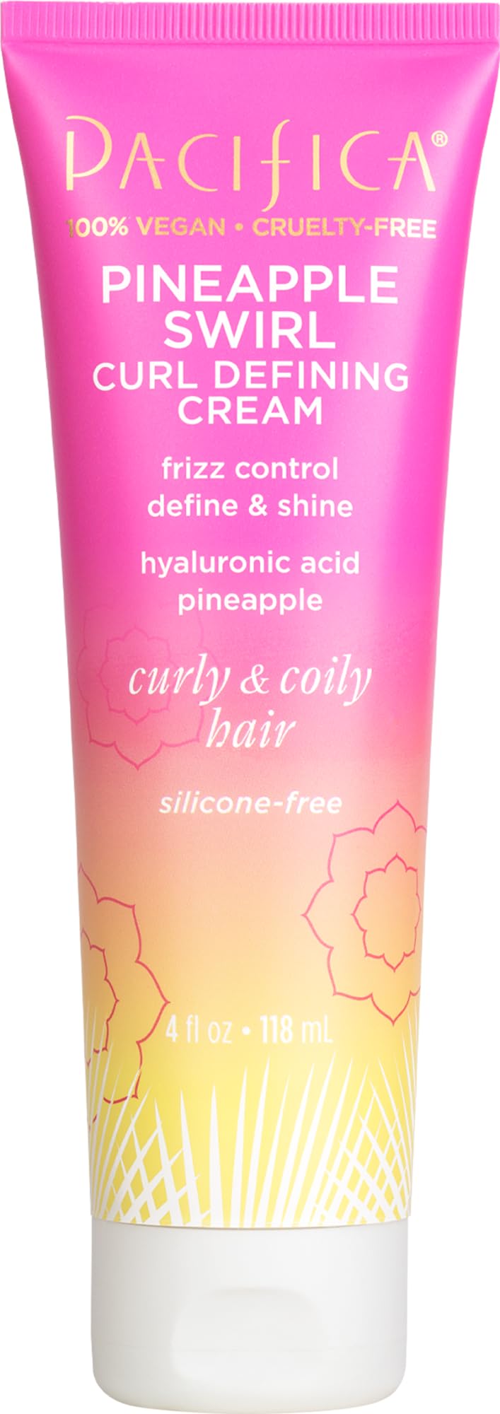 Pacifica Pineapple Swirl Curl Defining Cream – Coconut Oil & Hyaluronic Acid for Bouncy, Soft, Frizz-Free Curly Hair – 4 Oz