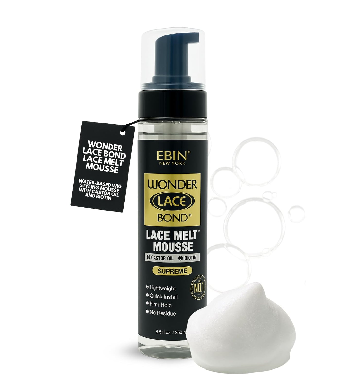 EBIN NEW YORK Wonder Lace Bond Melt Mousse 8.5oz – Supreme Hold, Biotin & Castor Oil, Long-Lasting, No Residue, Natural Look