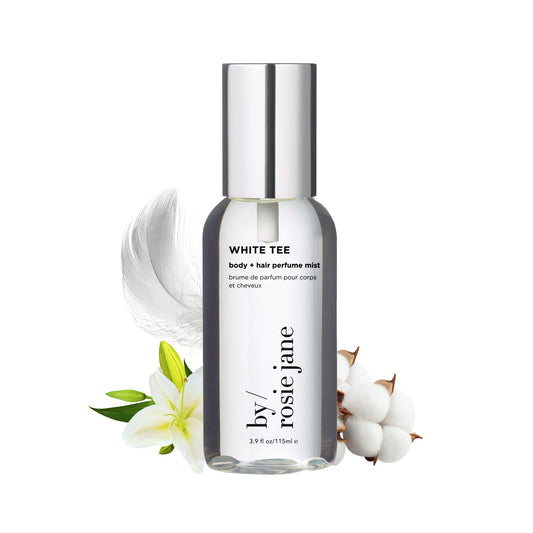 By Rosie Jane Body & Hair Perfume Mist (White Tee) - Clean Hair & Body Mist for Women - With Notes of Cotton Blossom, Lily Water & Soft Rose (115ml)