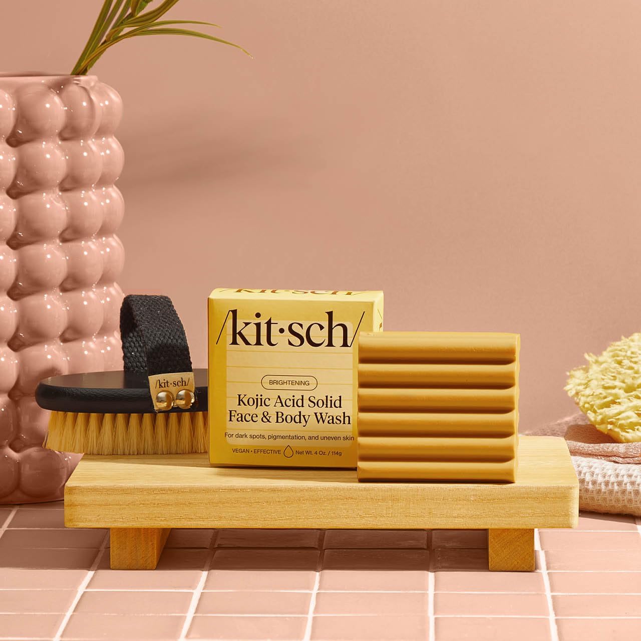 Kitsch Kojic Acid & Turmeric Soap Bar – Brightening Face & Body Wash with Hyaluronic Acid & Shea Butter for Dark Spots & Even Skin Tone, 4 oz