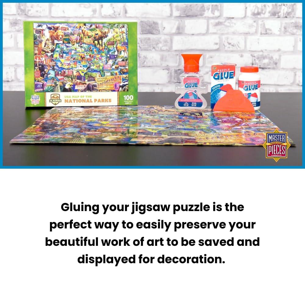 MasterPieces Jigsaw Bottle & Wide Plastic Spreader Puzzle Glue, 5 Ounces, Blue,Orange 10 Fl Oz