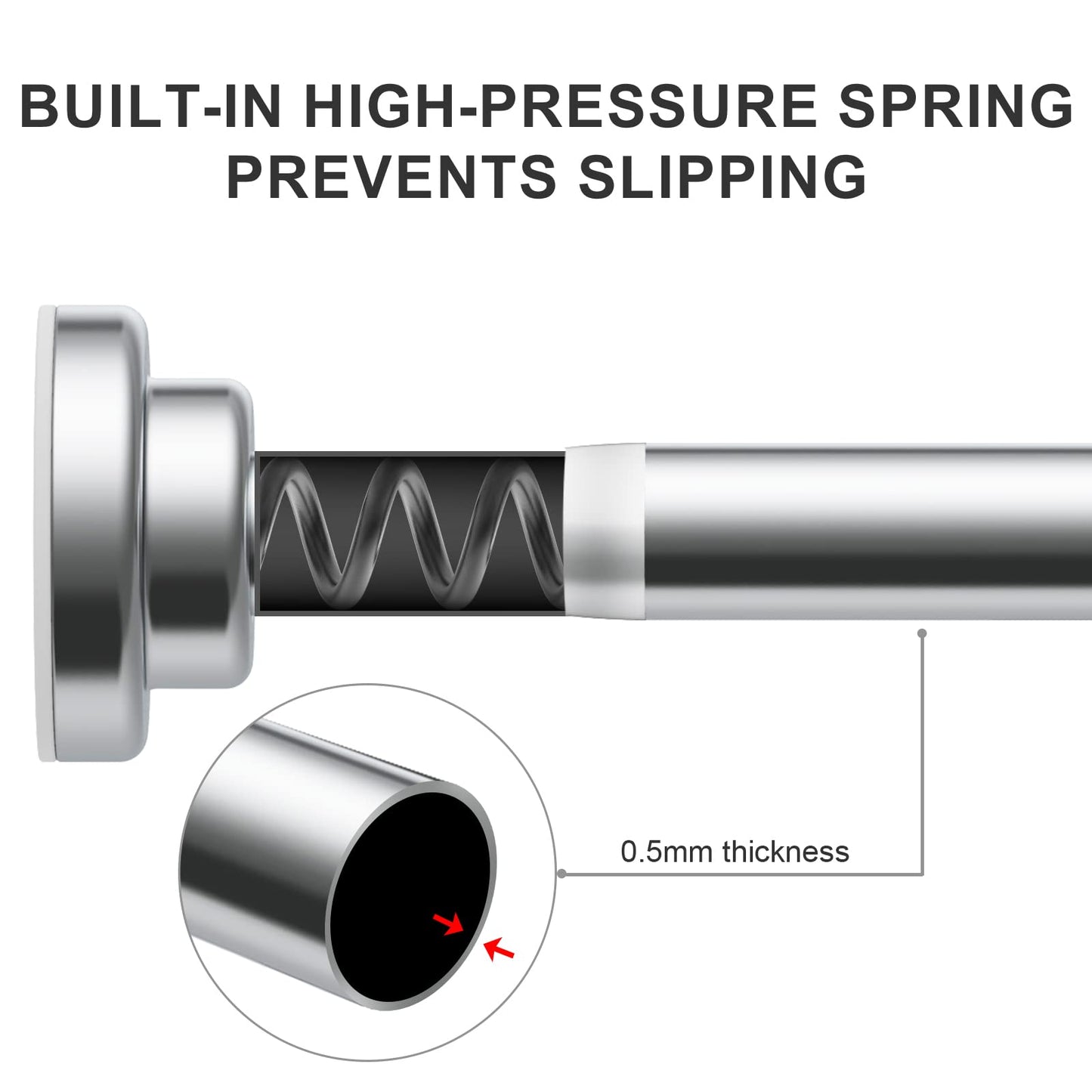 Ausemku Shower Curtain Rod, 26-76 Inch Adjustable Stainless Steel Tension Rod, Rustproof & Non-Slip, No-Drill for Bathroom & Kitchen, Silver