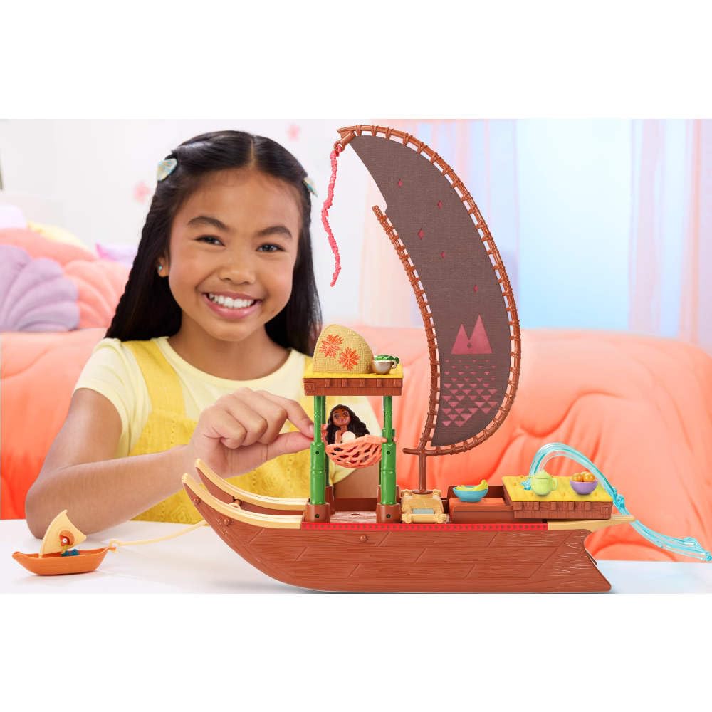 Mattel Disney Moana 2 Toy Playset with Floating Adventure Canoe, Small Doll, 1 Character Friend, 6 Play Areas & 10 Accessories