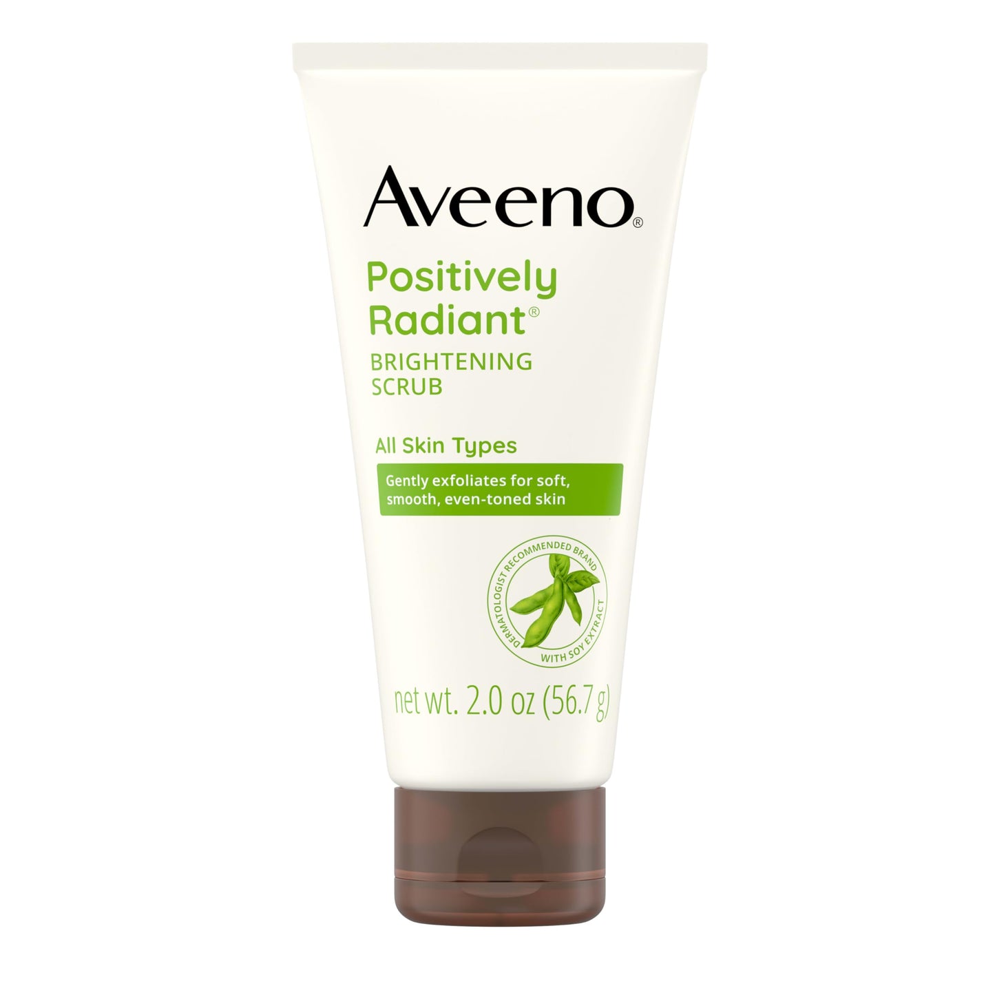 Aveeno Positively Radiant Daily Facial Scrub – Brightens & Exfoliates, Moisture-Rich Soy, Hypoallergenic, Oil & Soap-Free, 2 oz Travel Size