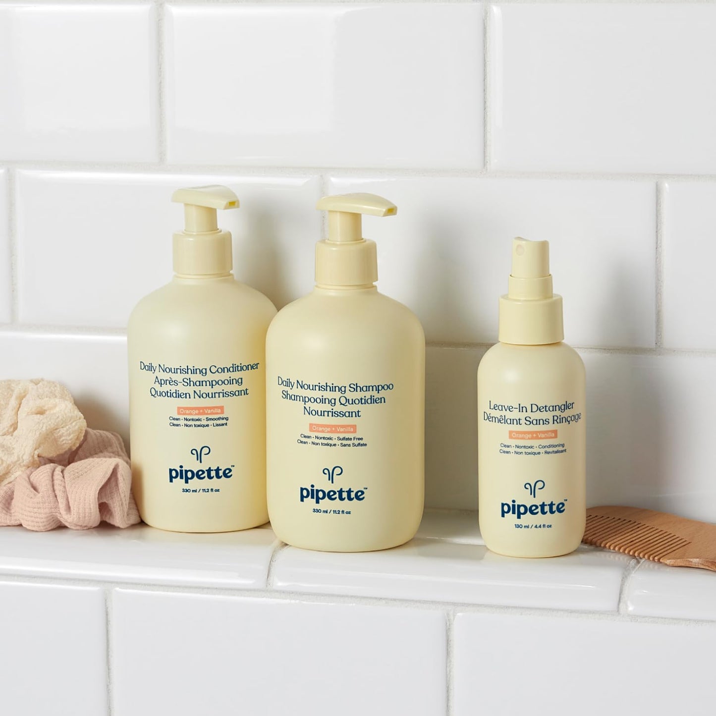 Pipette Leave-In Hair Detangler Spray for Kids – Silicone-Free, Plant-Derived Squalane, Nourishing & Softening, Orange + Vanilla Scent, 4.4 fl oz