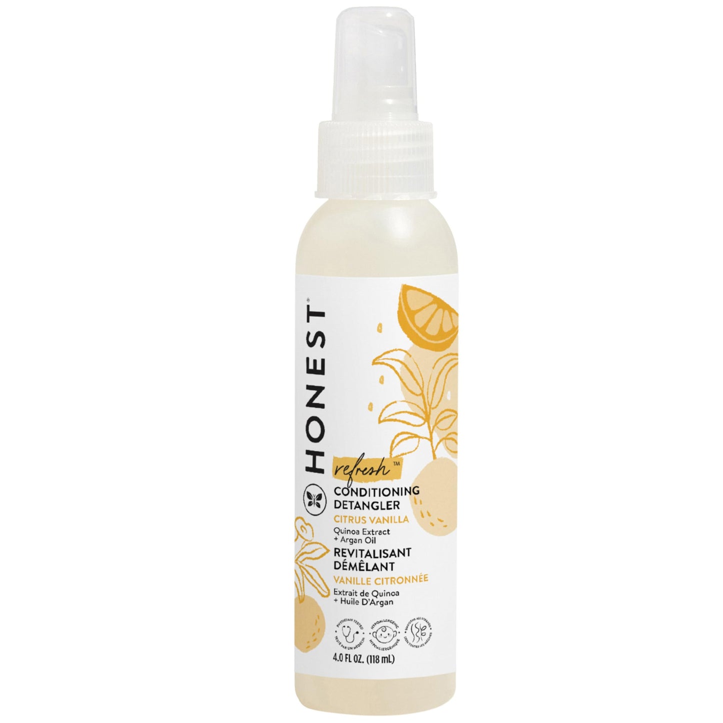 The Honest Company Conditioning Hair Detangler Spray - Tear-Free, Hypoallergenic Leave-In Conditioner, Citrus Vanilla Scent, 4 fl oz