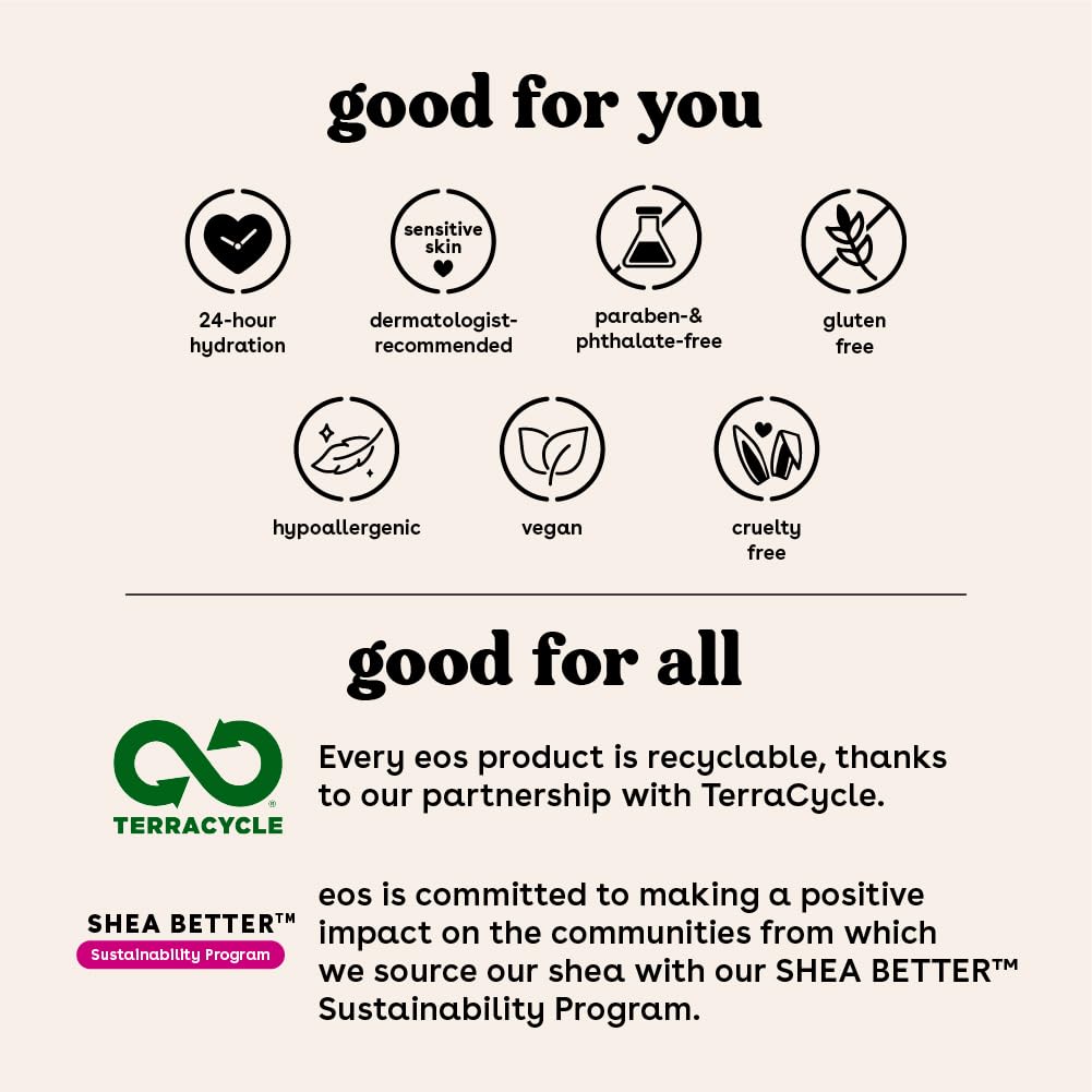 eos Shea Better Body Lotion Vanilla Cashmere, 24-Hour Moisture Skin Care, Lightweight & Non-Greasy, Natural Shea, Vegan, Vanilla Body Lotion, 16 fl oz