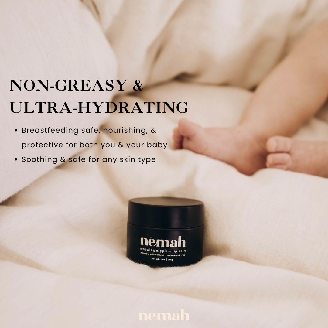 Nemah Organic Nipple Balm – 2-in-1 Nursing Cream & Lip Balm, Safe for Breastfeeding, Non-Greasy, Vegan & Cruelty-Free, 1 oz