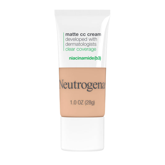 Neutrogena Clear Coverage Flawless Matte CC Cream – Full-Coverage, Color Correcting Face Makeup with Niacinamide, Oil-Free & Hypoallergenic, Warm Peach, 1 oz