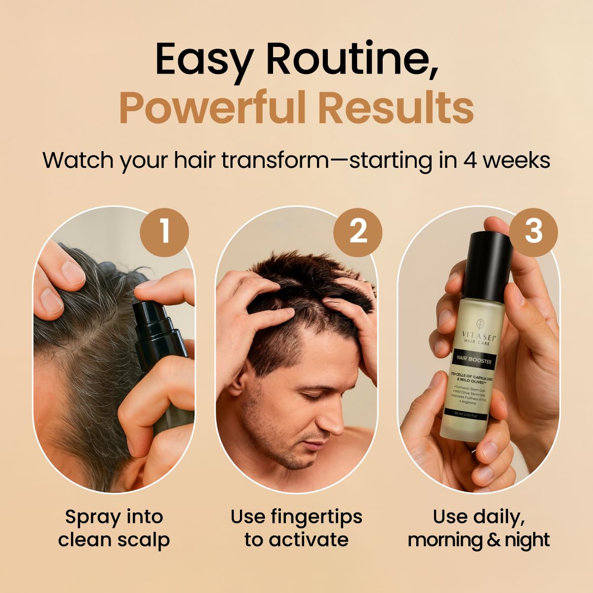 Hair Booster Serum for Women & Men – Peptide-Enriched Hair Tonic with Capilia Longa & Arginine for Thick, Strong, Revitalized Hair – 2 Fl Oz, 3 Pack