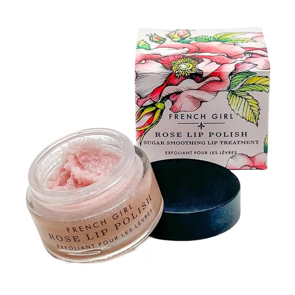 French Girl Rose Lip Scrub, Organic Hydrating Lip Exfoliator & Moisturizer with Shea Butter & Essential Oils, Vegan & Cruelty-Free, 1oz