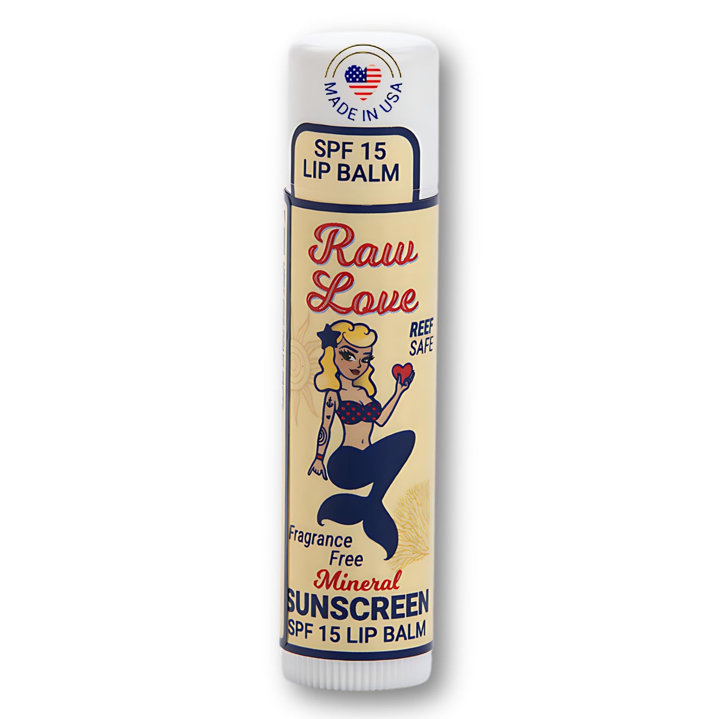 Raw Love SPF 15 Mineral Sunscreen Lip Balm - Reef Safe, Fragrance-Free, Broad Spectrum with Non-Nano Zinc Oxide, Made in USA 0.15 oz