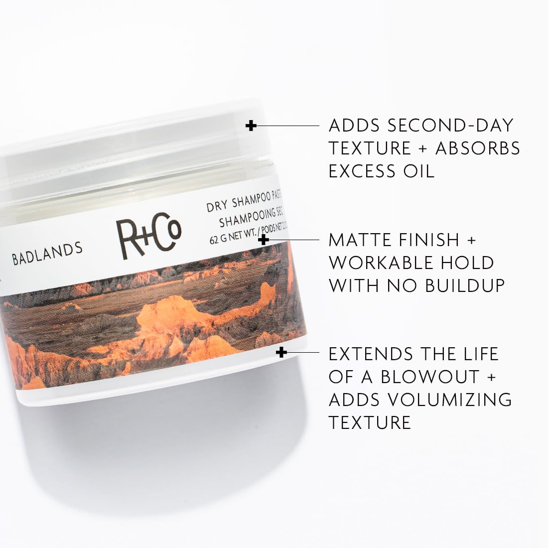 R+Co Badlands Dry Shampoo Paste | Part Dry Shampoo, Part Styling Paste | Adds Texture, Absorbs Oil, Matte Finish | 2.2 oz