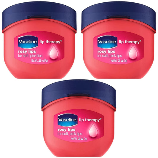 Vaseline Lip Therapy Rosy Lips 3-Pack – Moisturizing Lip Balm for Very Dry Lips in Mini Jars, 0.25 Oz.