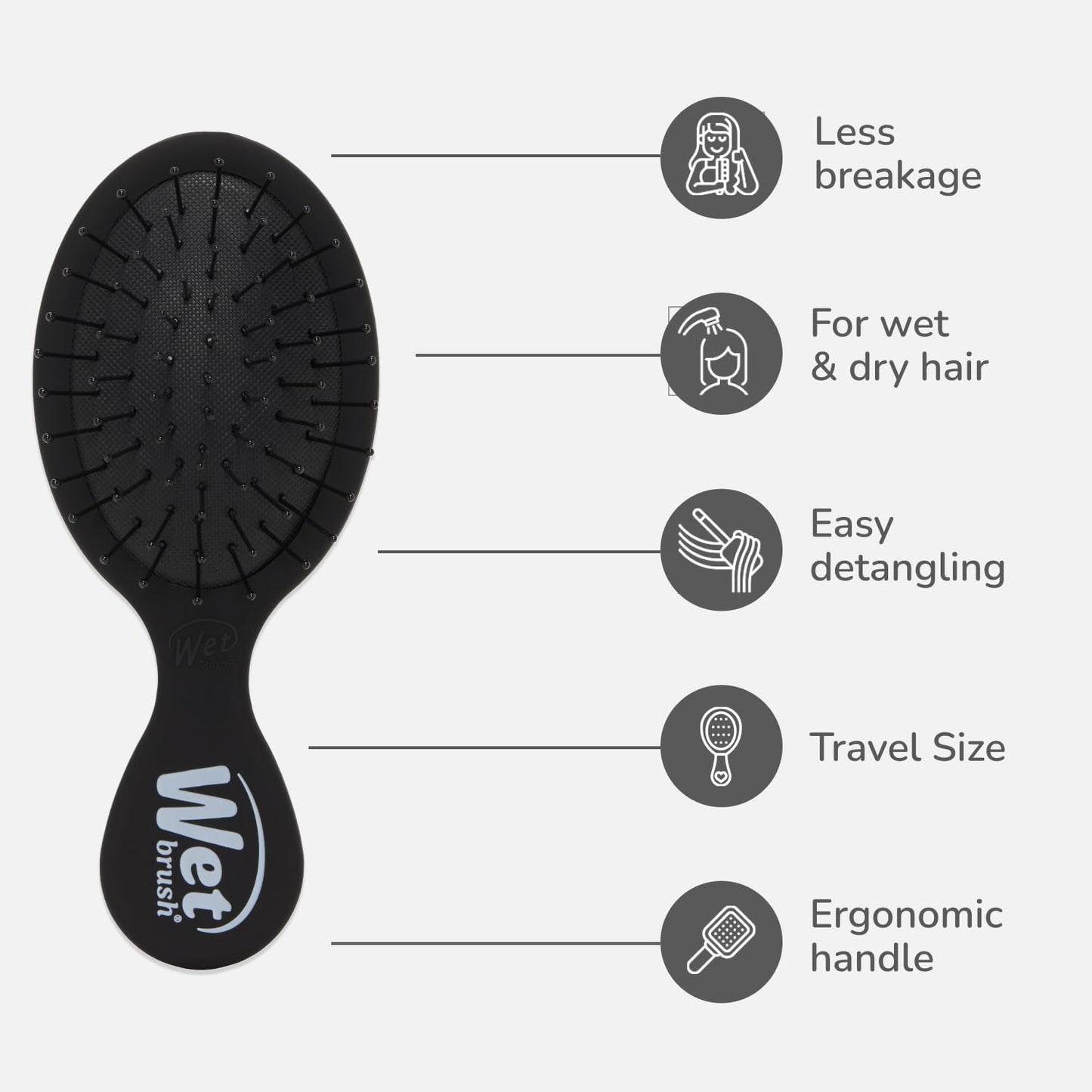 Wet Brush Mini Detangler Hair Brush Black Frost | Travel Size Detangling Brush with Ultra-Soft IntelliFlex Bristles | Pain-Free for All Hair Types